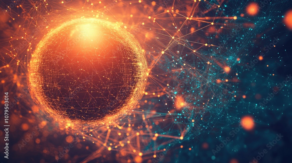 Poster futuristic science and technology themed backdrop featuring advanced internet and computing concepts