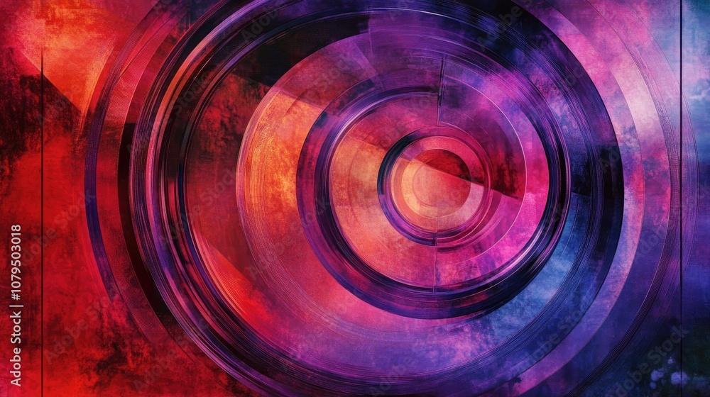 Poster abstract circular shapes and patterns framed within a border in digital art