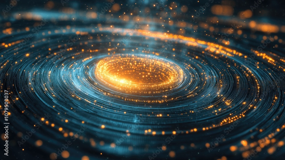 Poster abstract luminous background featuring elegant swirling shapes and a glowing circular design represe