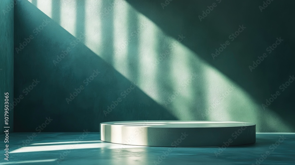 Poster 3d rendering of a podium or presentation dais in a sunlit teal room ideal for display or advertising