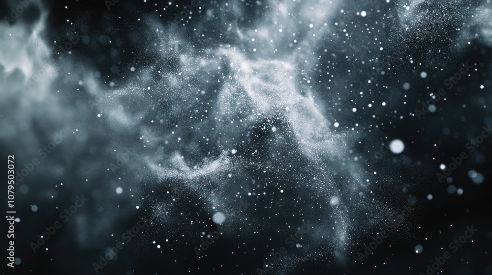 Leinwandbilder freeze motion of white particles on a black background in a 3d cartoon rendering abstract dust overl