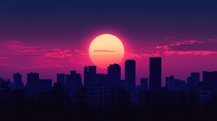 Fototapeta premium Silhouette of an urban skyline against the backdrop of a rising sun