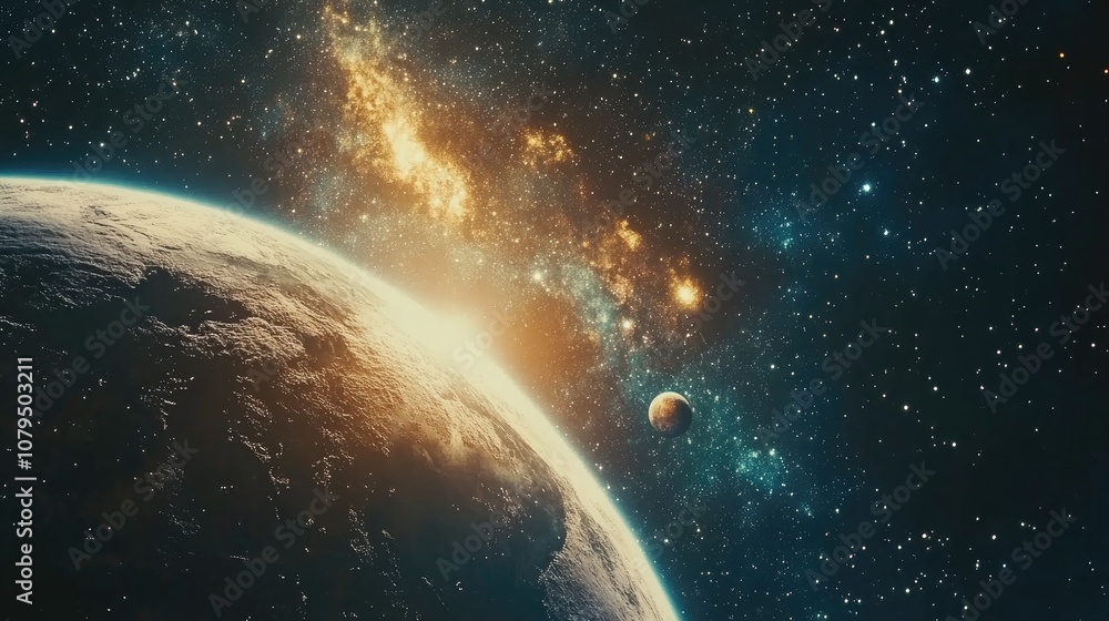 Poster celestial bodies of a planet and galaxy in open space elements contributed by a space agency