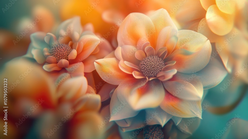 Leinwandbilder Abstract fractal patterns and shapes in a 3D cartoon rendering Dynamic flowing natural forms featuring flowers and spirals A mysterious psychedelic relaxation pattern