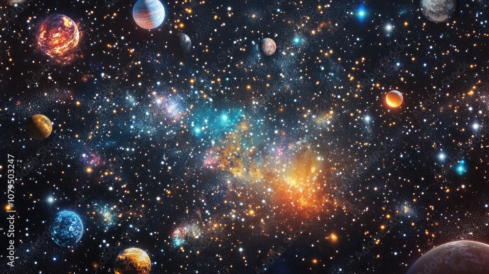 Poster abstract space background in a 3d cartoon rendering a science fiction wallpaper featuring a fantasti