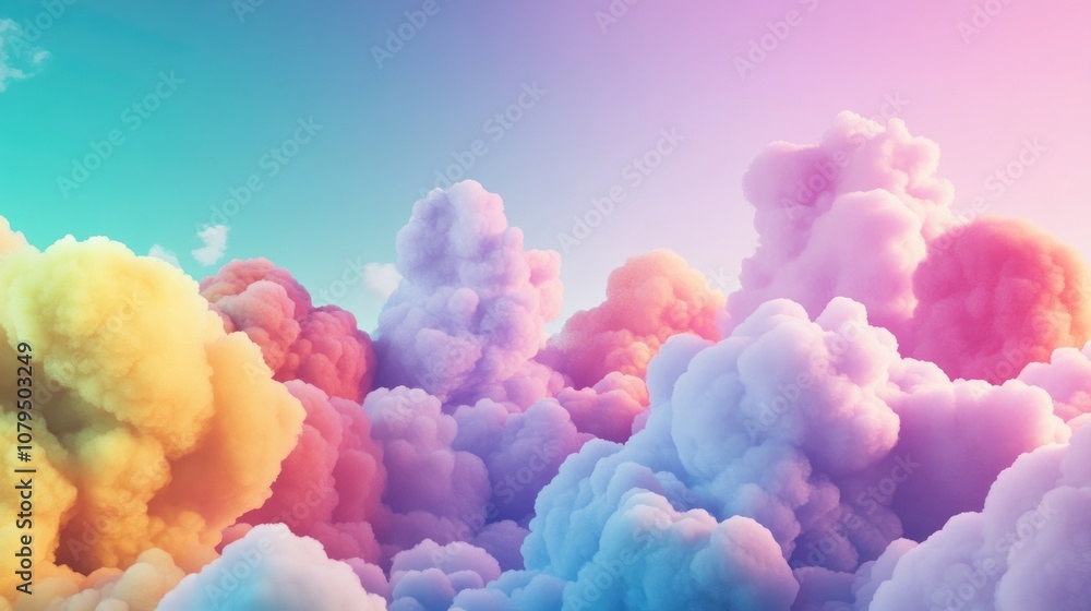 Poster Clouds of mist on vibrant colorful backgrounds in 3D cartoon rendering