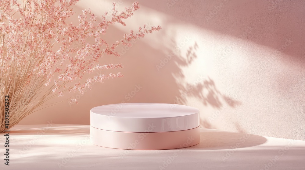 Aufkleber pink empty podium display for cosmetic product presentation in 3d rendering