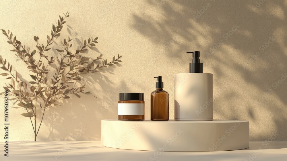Poster 3d rendered podium for showcasing products and cosmetics minimalistic scene designed for advertising
