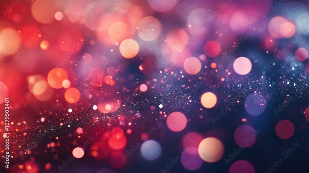 Poster multicolored bokeh circles create a glamorous abstract background filled with shimmering particles