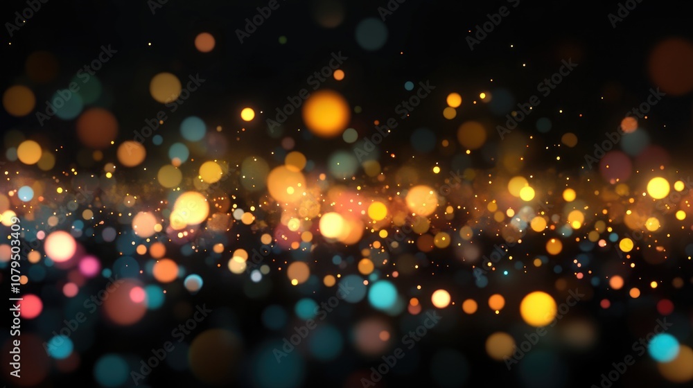 Leinwandbilder Blurred lights extended into threads in a 3D cartoon rendering set against a black background with long shutter exposure at night