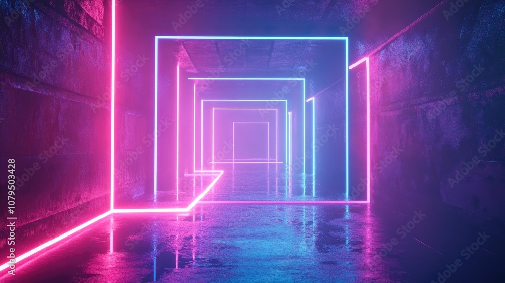 Aufkleber 3d rendering featuring glowing lines a tunnel with neon lights and an abstract background showcasing