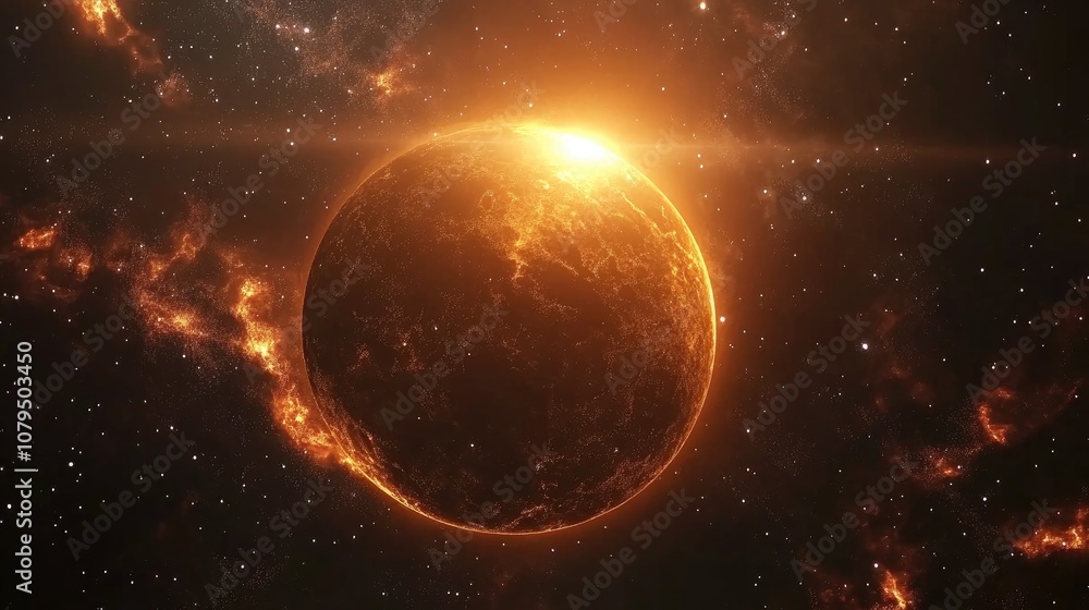 Poster 3D rendering of a planet s stars and galaxy in open space presented as a cartoon