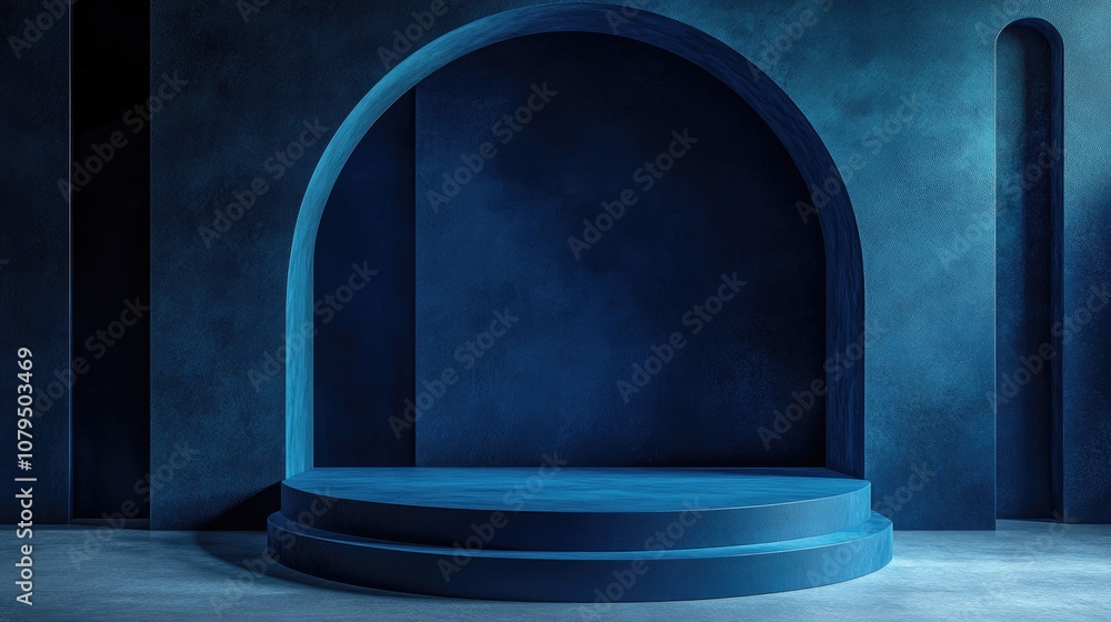 Leinwandbilder empty podium with geometric shapes in blue designed for modern stage presentations and minimalist mo