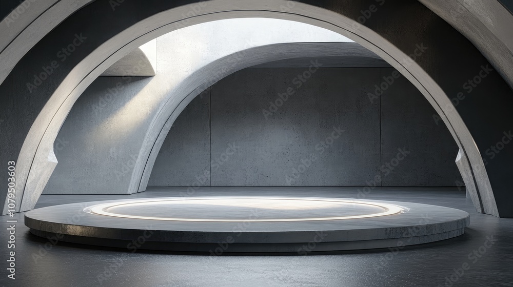 Aufkleber 3D rendering of a circular platform in a vacant space Digital computer graphic