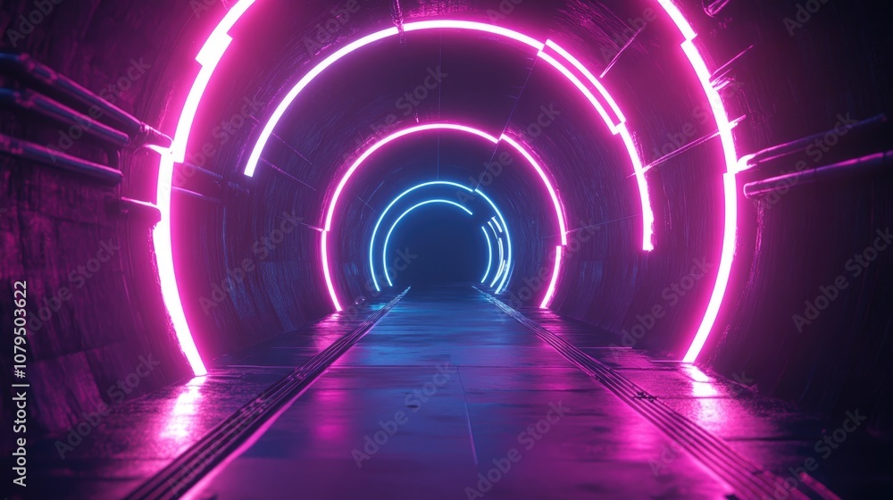 Poster abstract dark background featuring an empty stage scene neon lights illuminate the space creating a 