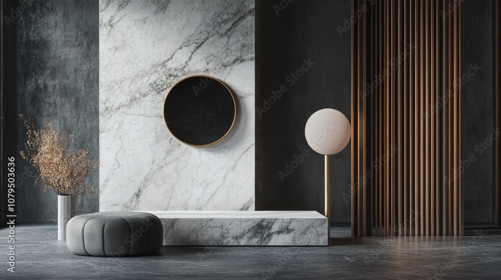 Leinwandbilder 3d rendering of geometric shapes product display with a frame marble finish minimalist design