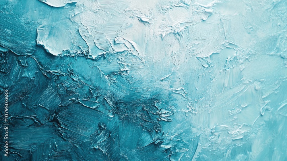 Poster gentle strokes and soft textures in turquoise and light blue create a tranquil atmosphere reminiscen