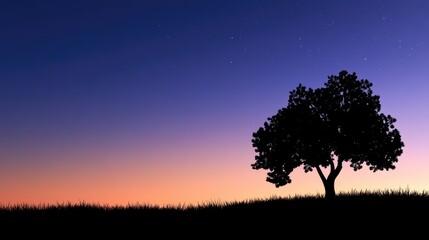 Fototapeta premium Silhouette against a clear twilight sky in a 3D cartoon rendering for advertising nature concept or landscape concept