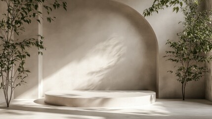Subtle botanical backdrop with wall shadows ideal for framing covers cards and postcards Display podium and stand against a soft architectural background for premium products 3D rendering