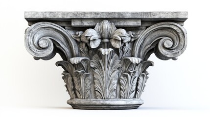 3D illustration of a Corinthian column capital on a white background