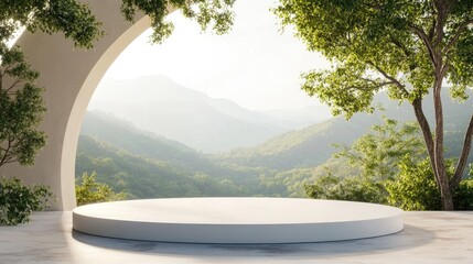 Fototapeta premium 3D rendering illustration of a blank podium display for product mockup with a natural backdrop