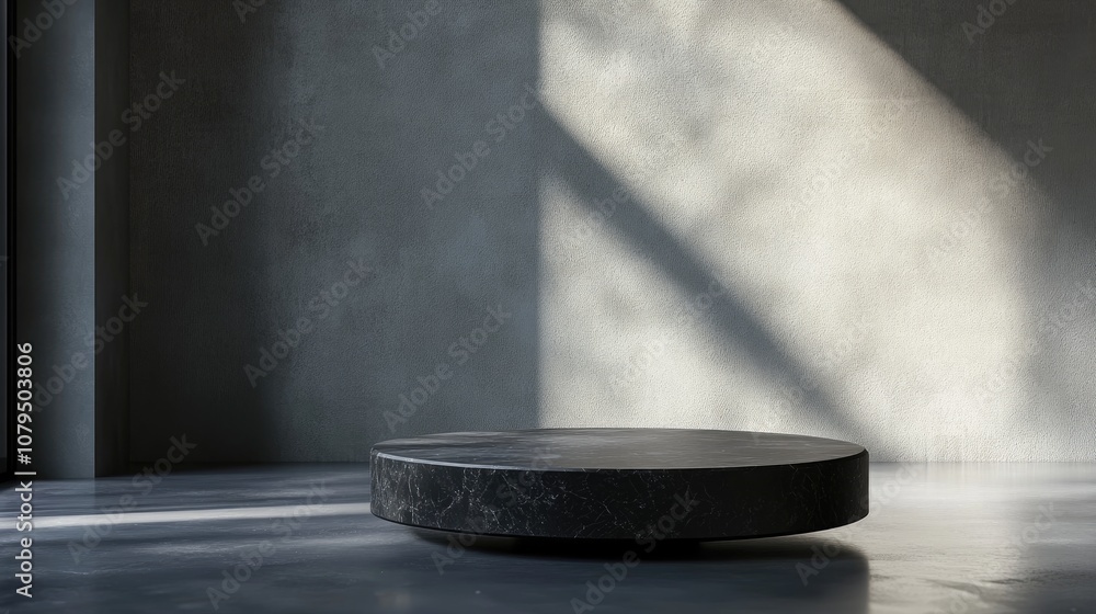 Poster black granite pedestal against a minimalist backdrop 3d rendering