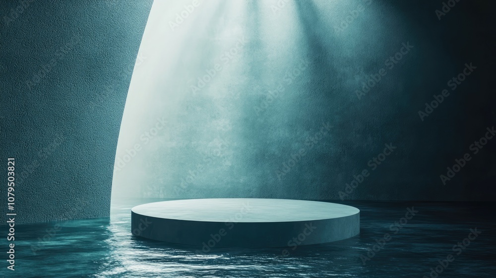 Aufkleber 3d render of an abstract stage podium featuring a round podium set against an underwater backdrop wi
