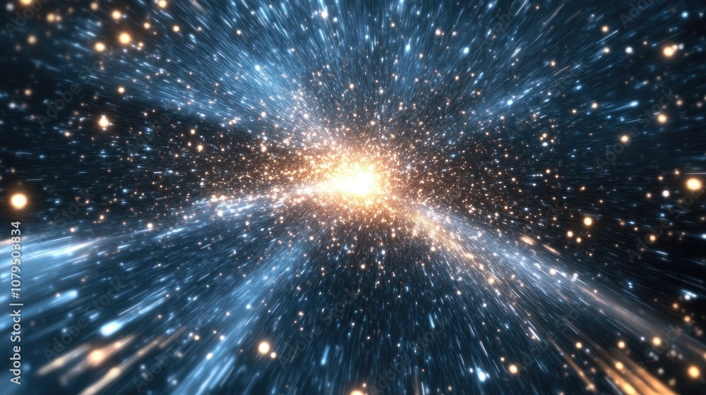 Poster Stars movement over the sky captured with slow shutter speed in a 3D cartoon rendering