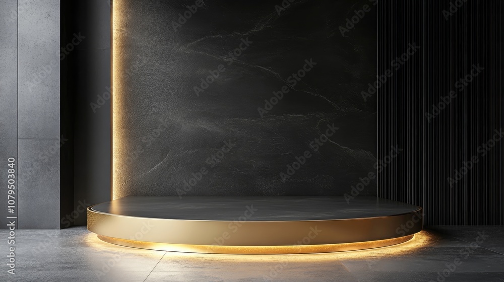 Poster Minimalistic Modern Gold Podium Platform for Product Display Showcase in 3D Rendering