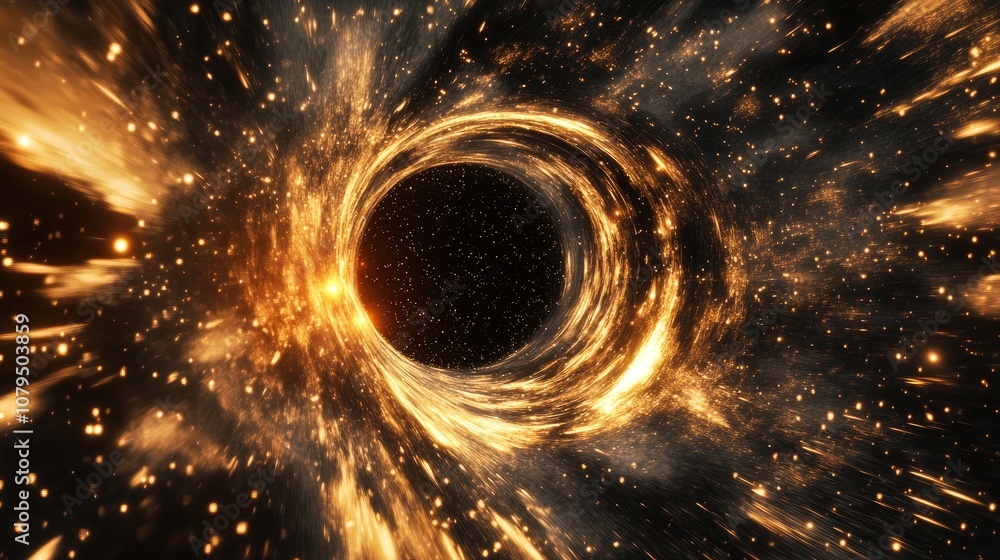 Poster Black hole in space 3D cartoon rendering with an abstract background