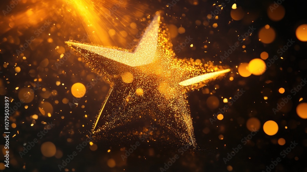 Aufkleber glittering shining star in a 3d cartoon rendering with glowing sparks orange lighting effects flashe