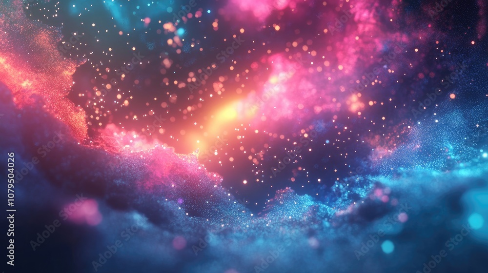 Poster colorful space galaxy background featuring 3d cartoon rendering of light shining stars stardust and 