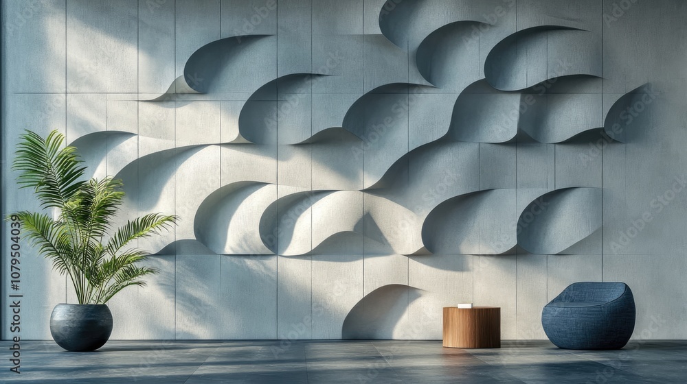 Aufkleber geometric wall design in an abstract architectural interior 3d rendering