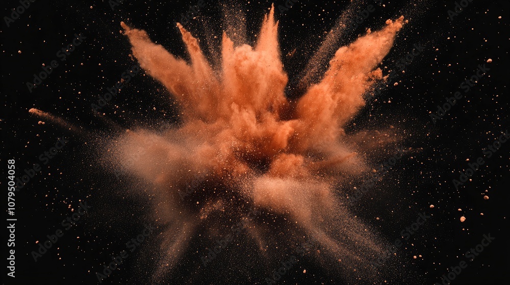 Poster Powder explosion isolated on a black background featuring a 3D cartoon rendering of abstract dust overlay texture and a clipping path top view