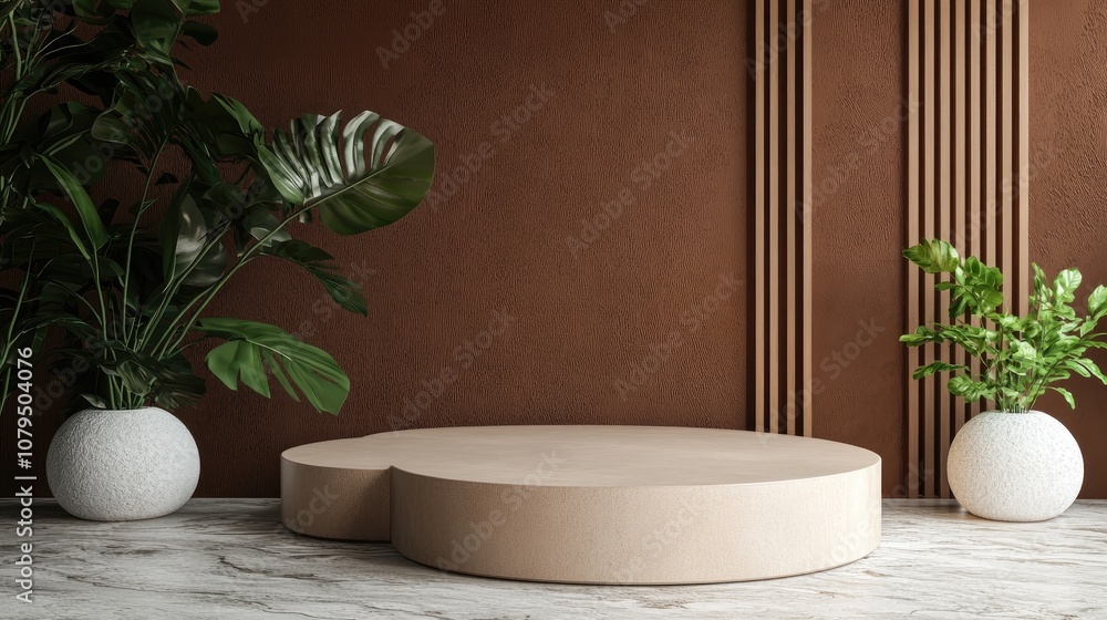 Aufkleber Minimalist podium with a brown backdrop for product display 3D rendering