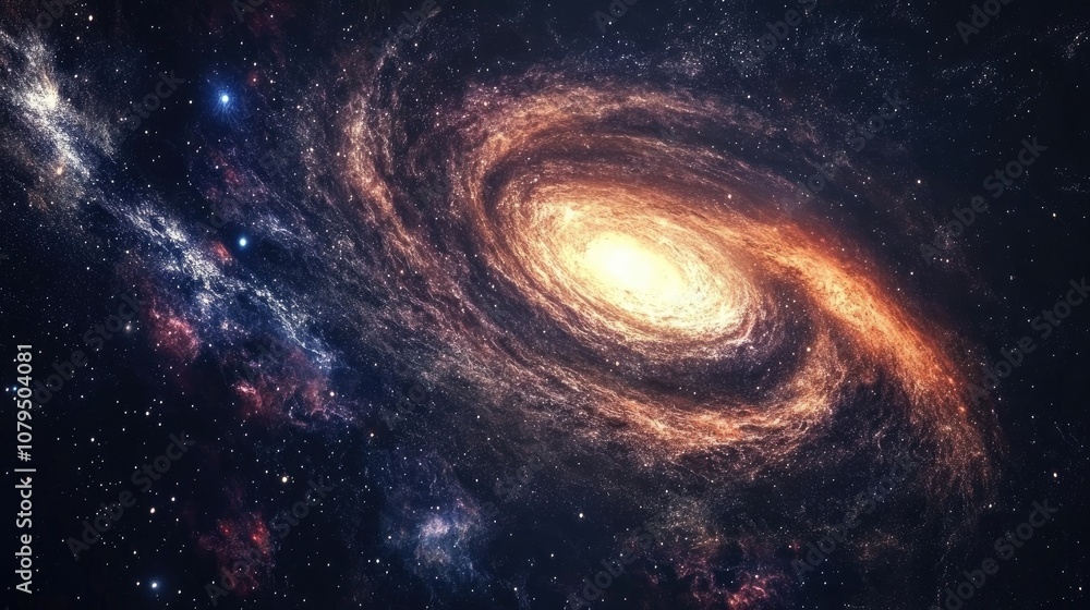 Poster galaxy in space showcasing the beauty of the universe and a black hole in a 3d cartoon rendering