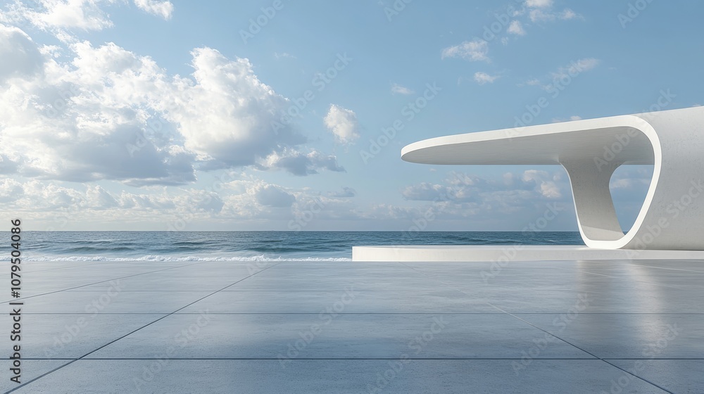 Poster empty gray concrete floor in minimalist architecture featuring a 3d rendering of an abstract white s