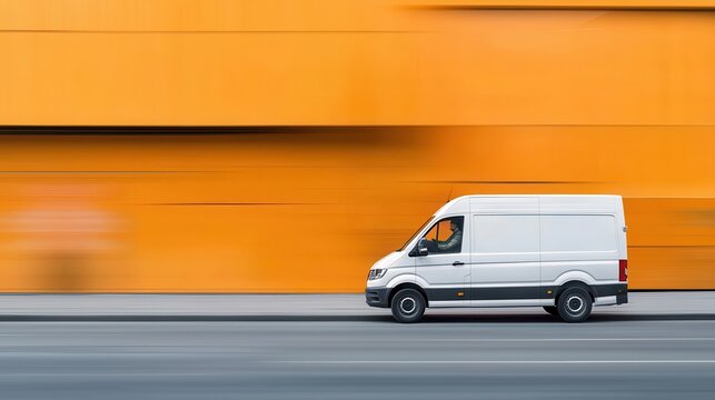 High-speed delivery van in motion urban street photography dynamic environment side view fast transport concept