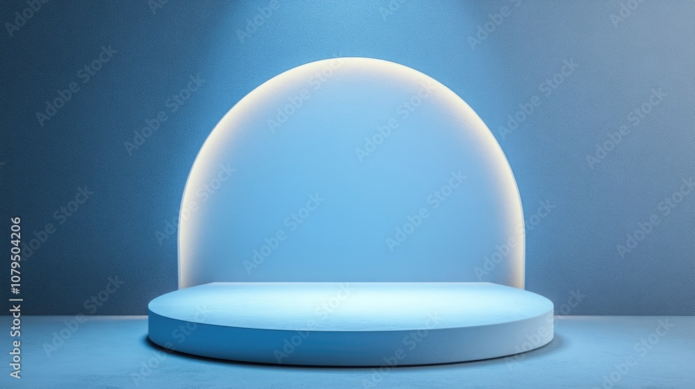 Poster circle podium with a light blue background showcasing a sale at 0 percent for product presentation i