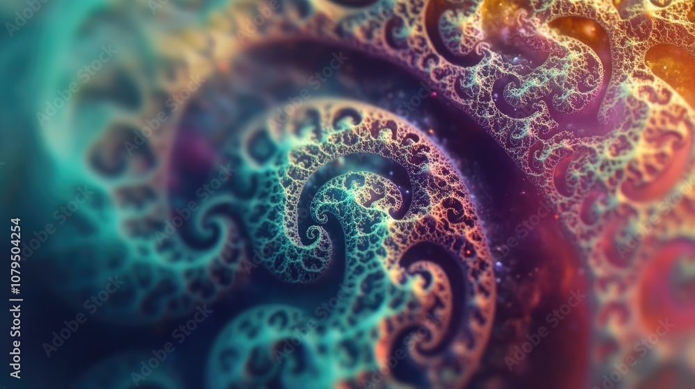 Poster Abstract fractal patterns and shapes in a 3D cartoon rendering Infinite universe with a mysterious psychedelic relaxation pattern Dynamic flowing natural forms and sacred geometry featuring mystic