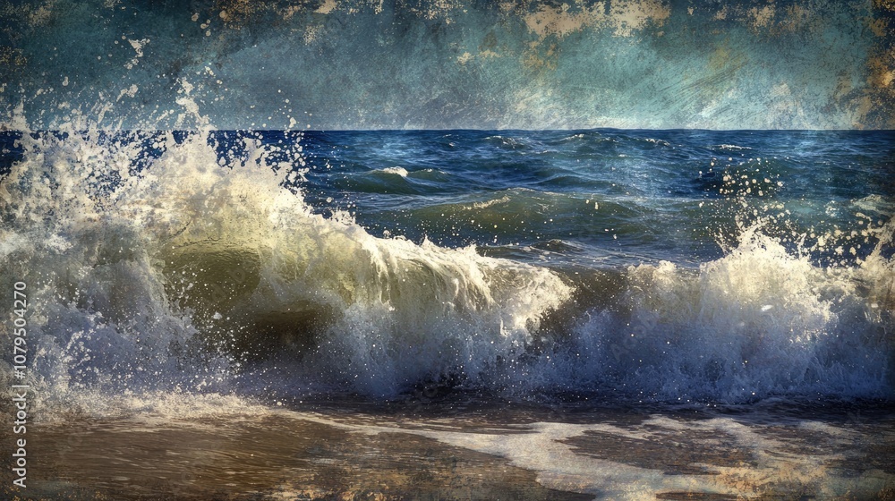 Poster a textured backdrop showcasing the rough ocean waves