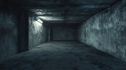 Obraz premium Empty interior of a dark basement room with concrete walls Architectural background in a 3D rendered image