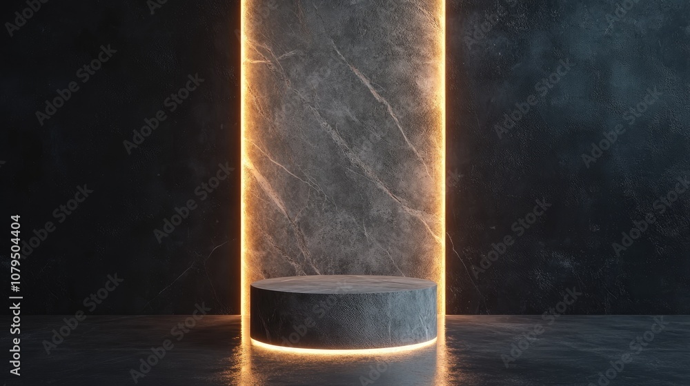 Aufkleber Stone award pedestal with illuminated background 3D object rendering