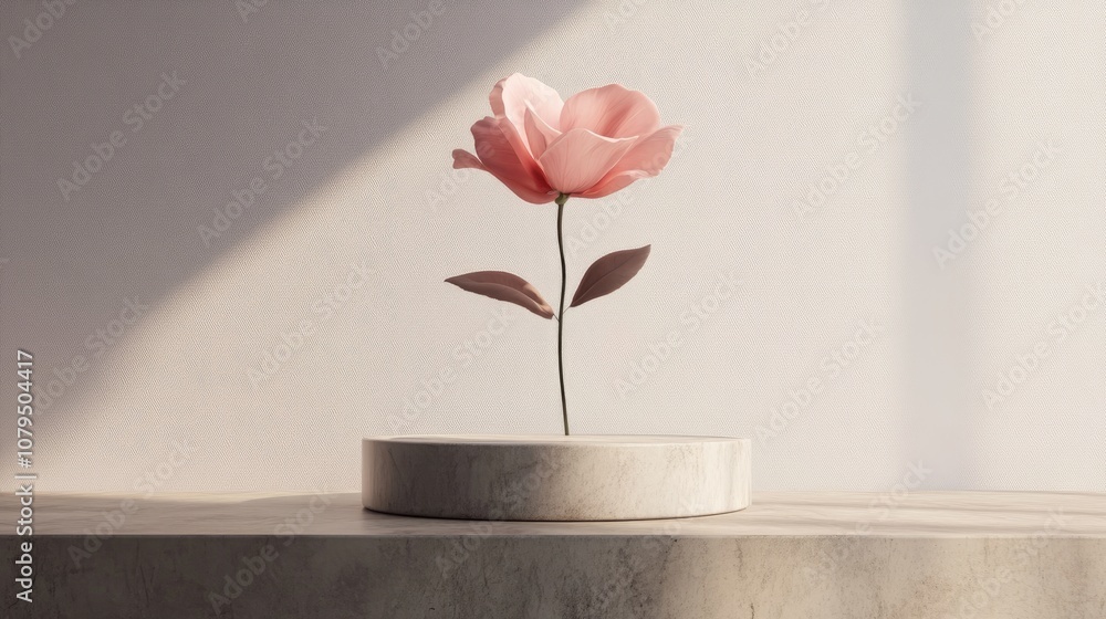 Poster 3d rendering of an elegant flower displayed on a podium for a romantic or seasonal project