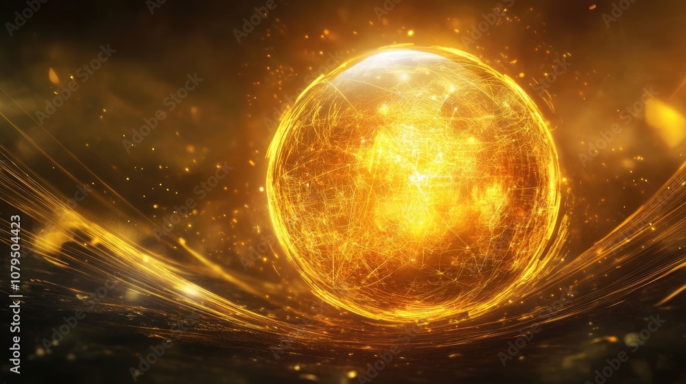 Aufkleber 3d cartoon depiction of a round yellow energy magic sphere a high tech digital iridescent morphing b