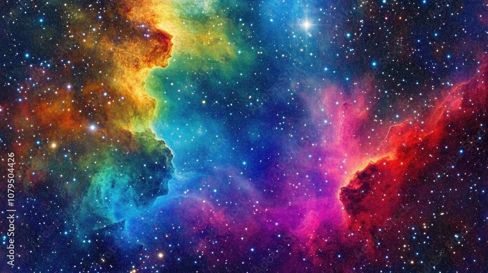 Aufkleber Colorful space background with stars featuring a nebula gas cloud in deep outer space 3D cartoon rendering in a science fiction illustration