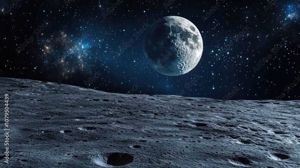 Leinwandbilder half moon background in 3d cartoon rendering realistic moon the moon is an astronomical body that or