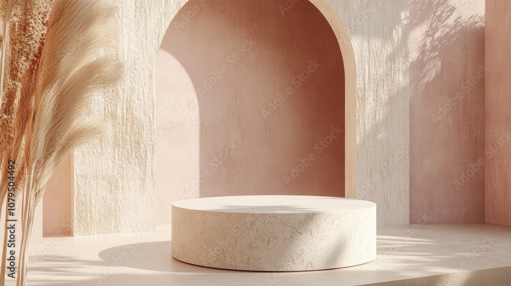 Fototapete 3d render of an abstract composition featuring a round pedestal minimalist studio environment with c