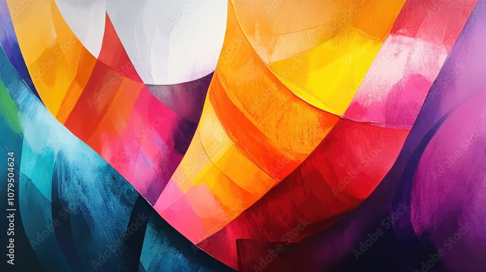 Poster colorful abstract painting with vibrant hues showcasing a dynamic blend of shapes and textures creat