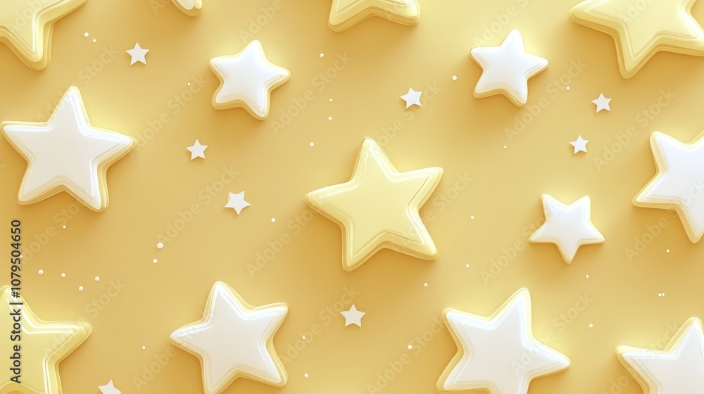 Poster Seamless pattern featuring shining stars designed for wrapping digital paper wallpaper and fabric prints This 3D cartoon rendering includes simple silhouettes making it suitable for kids babies an